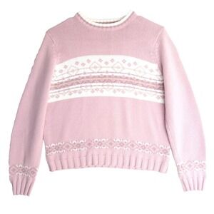 VTG Izod Grandmacore Fair Isle Pastel Pink Cropped Knit Retro Sweater Womens M S